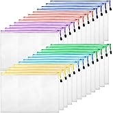 Owevvin 24pcs Mesh Zipper Pouch Bags, A4 Waterproof Document Zipper Bags for Organizing Storage for School, Office, Board Games, Travel & Craft Storage Letter Size