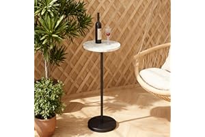 COVLON Nature Marble Drink Table, Pedestal Table, Small Round Side Table, Martini Table for Living Room, Bathroom, Small Space (Black 1)