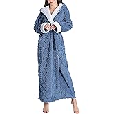 Flygo Plush Fleece Robe for Women Soft Warm Full Length Long Hooded Bathrobe with Hood Luxury Warm Housecoats