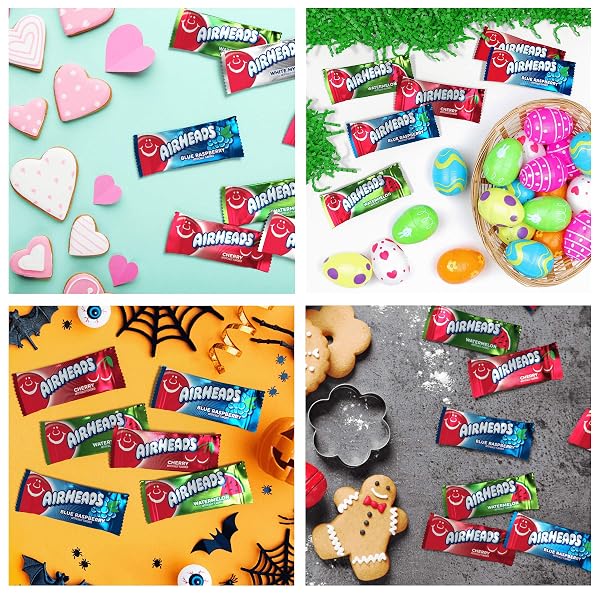 AIRHEADS CANDY, VARIETY BAG, INDIVIDUALLY WRAPPED ASSORTED FRUIT MINI BARS, PARTY, NON-MELTING, 12OZ (1 BAG)