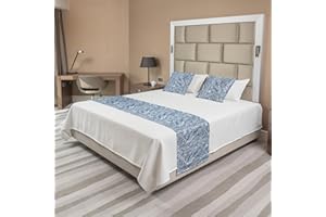 Ambesonne Leaf Print Bed Runner Set, Tropical Rainforest Inspirations Blue Palm Tree Leaves Abstract Exotic Nature, Decorative Bedding Scarf and 2 Pillow Shams for Hotels Homes, King, White Blue