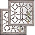 Yudarte 2pcs Set Square Cutout Wall Mirror Decor - Farmhouse Rustic Decorative Mirrors for Bedroom Bathroom Living Room Kitchen Entryway 12x12 Inches