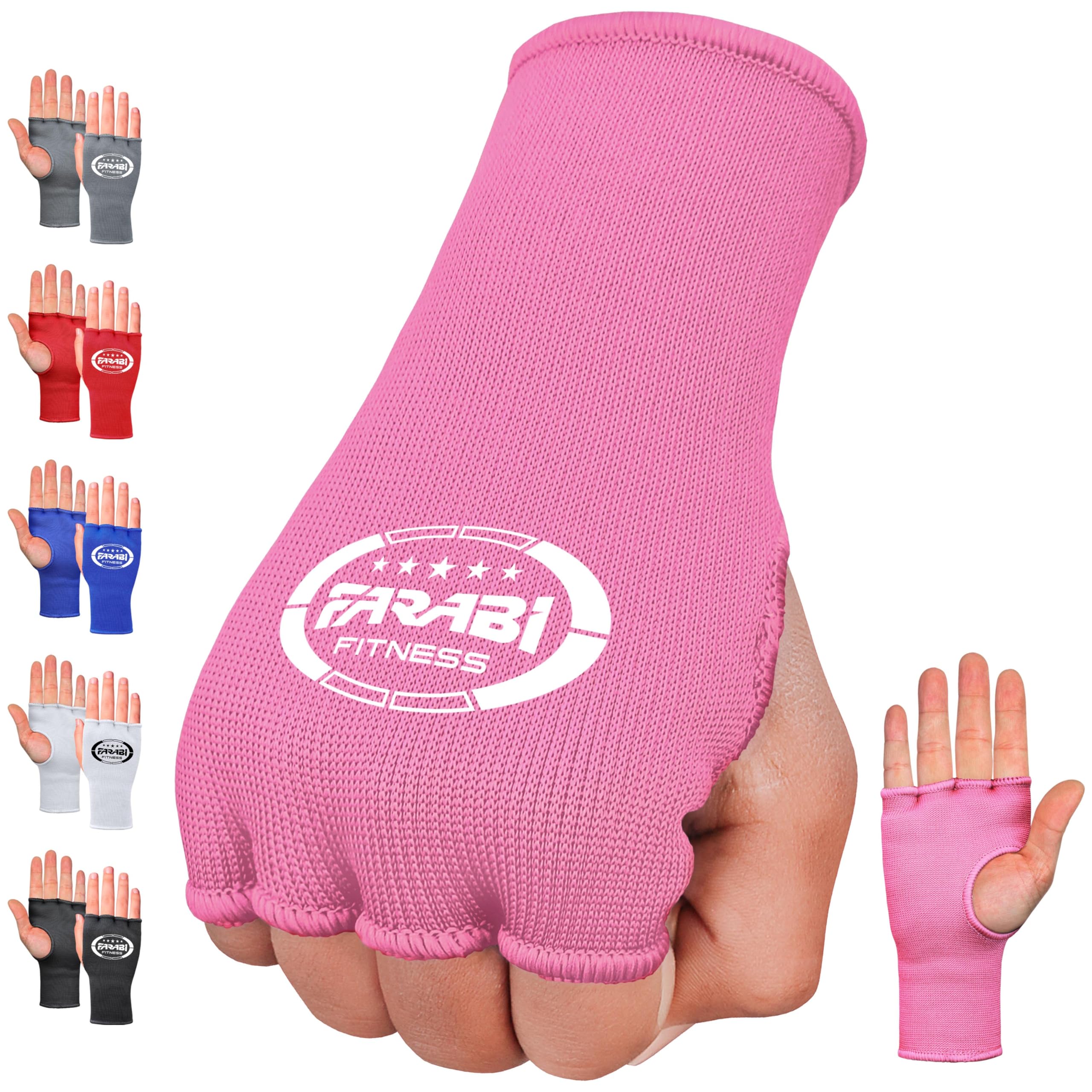 Farabi Sports Boxing Hand Wraps Half Finger Elasticated Inner Gloves for Punching Boxing Bandages Ideal for MMA, Muay Thai, Training, Combat Sports, Kickboxing and Martial Arts (Pink, L/XL)