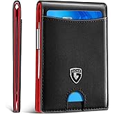GSOIAX Slim Wallet for Men with Money Clip, Minimalist Leather RFID Blocking Bifold Small Thin Front Pocket Carbon Fiber Men's Wallet,11 Credit Card Slots Holder with Gift Box (Red)