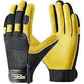 COOLJOB Breathable Mesh Cowhide Leather Work Gloves with Grip, Thorn Resistant Gloves for Gardening Pruning, 1 Pair, S-XL