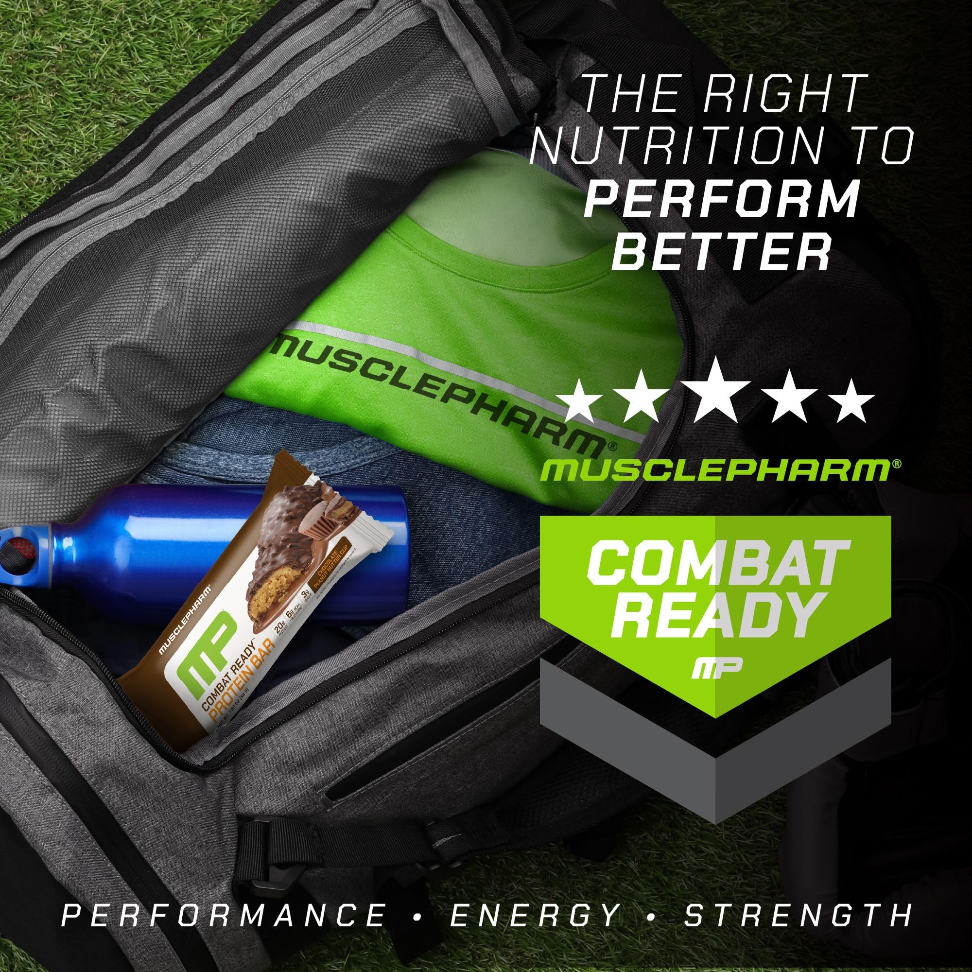 MusclePharm Combat Sport Bar, Chocolate Peanut Butter Cup, High Protein Bars, Combat Cravings, Fuel Performance & Meet Energy Demands, 20g Protein from Whey Protein, 5g Fiber, Gluten Free, 12 Bars