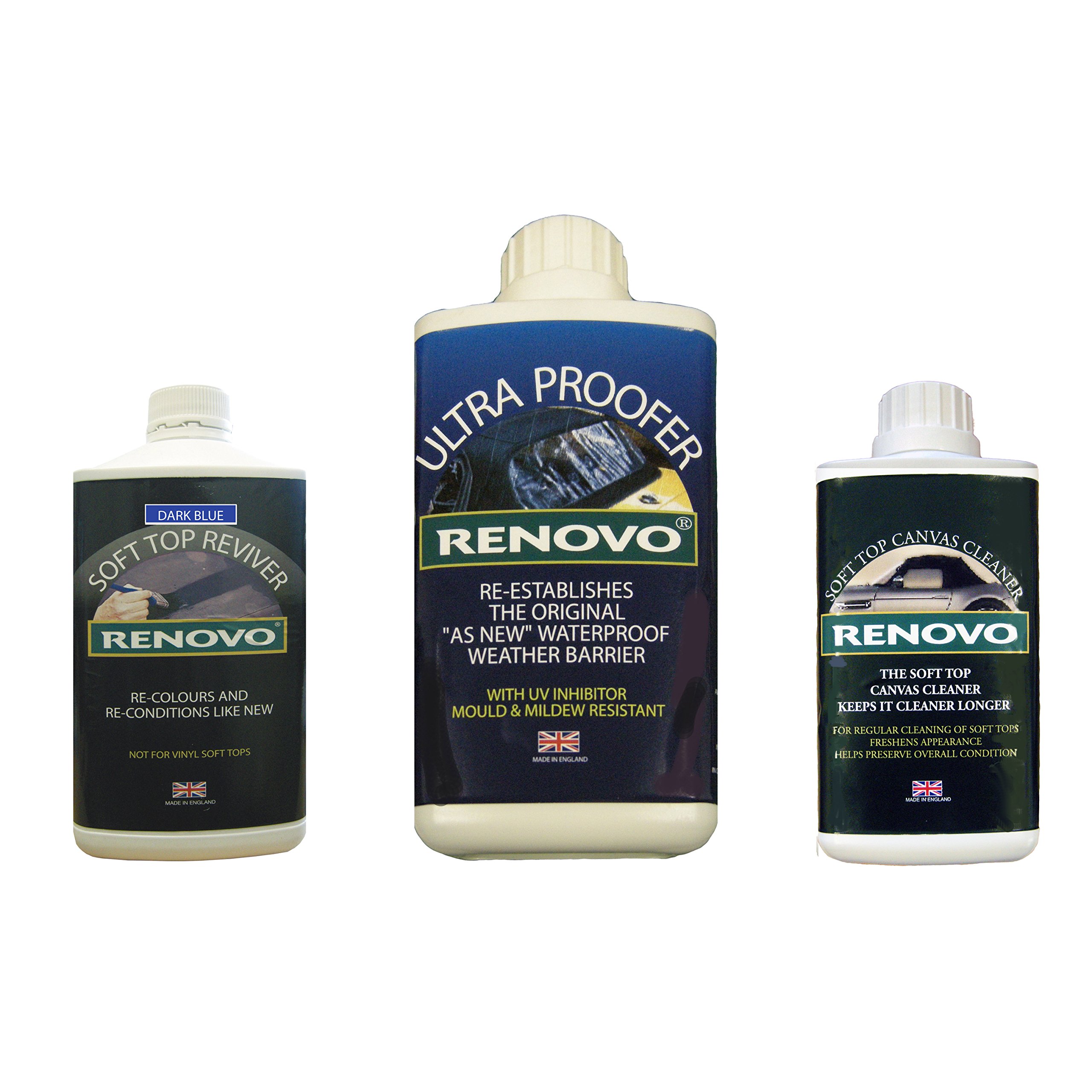 Renovo REN-KIT4 Triple Cleaning Kit includes Soft Top Reviver/ Soft Top Ultra Proofer/ Soft Top Canvas Cleaner, Blue