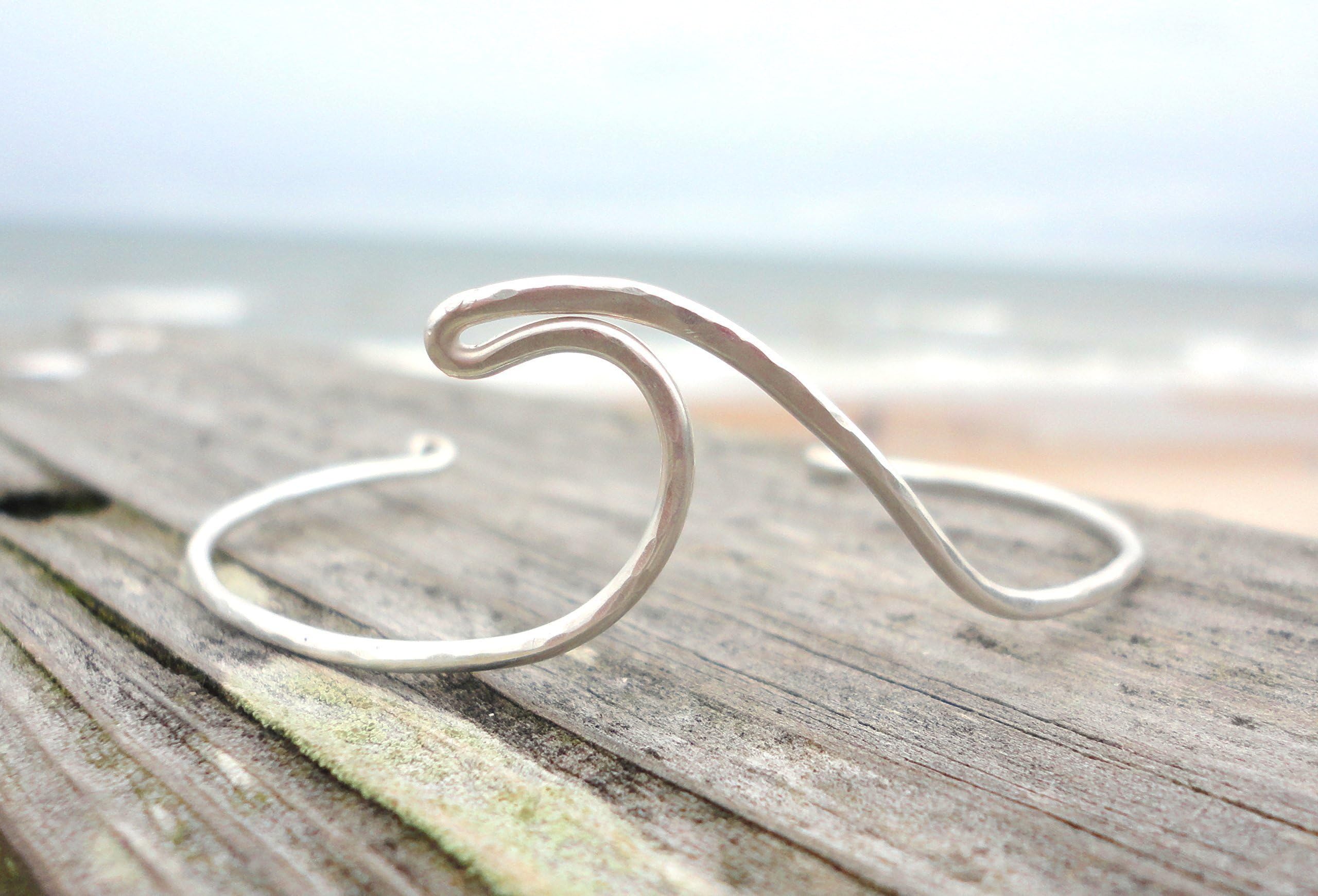 Ocean Wave Cuff Bracelet--Sterling Silver Nautical Gift--Beach Jewelry - Compliments Wave Ring