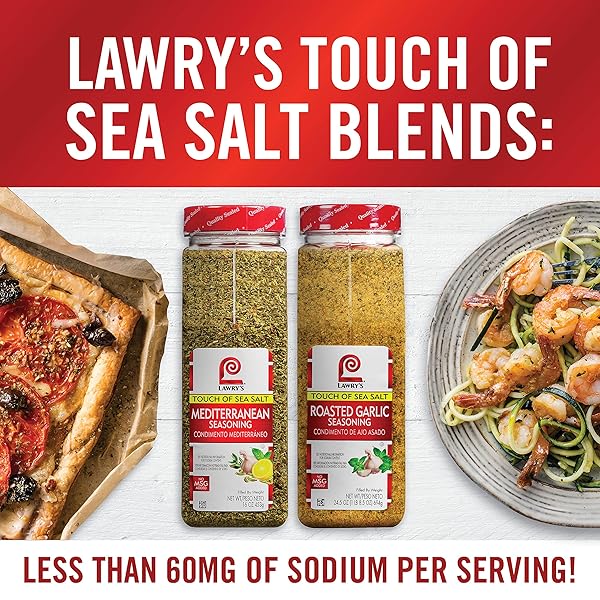 LAWRY’S ROASTED GARLIC SEASONING WITH A TOUCH OF SEA SALT, 24.5 OZ – ONE 24.5 OUNCE CONTAINER OF LOW SODIUM ROASTED GARLIC SEASONING, PERFECT FOR ROASTS, STEAKS, VEGETABLES AND MORE