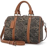 Angel Kiss Women Satchel Purses and Handbags Vegan Leather Boston Barrel Bag Top Handle Shoulder Purse with Crossbody Strap | Vegan Leather, Top Handle, Crossbody Strap