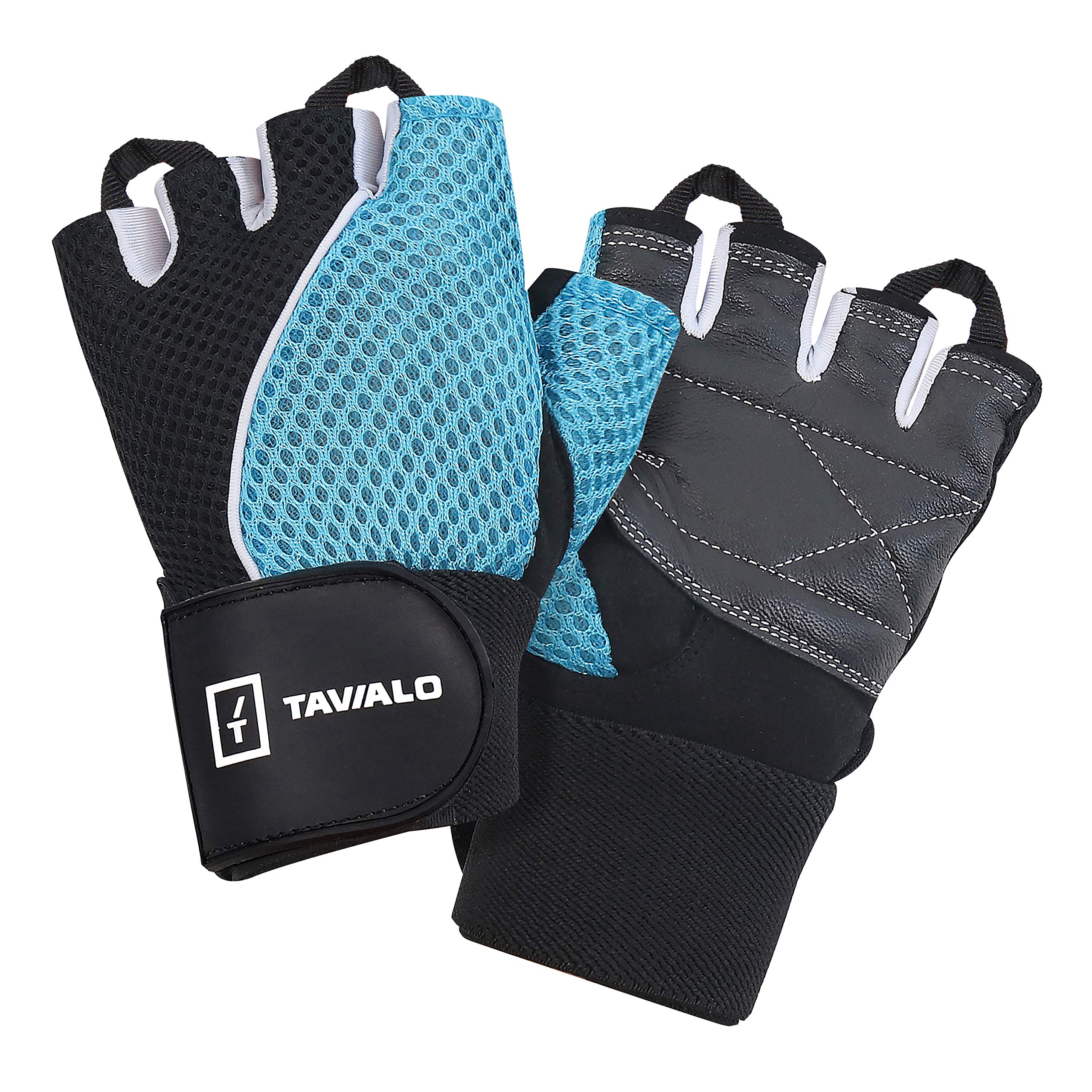TAVIALO Training Fitness Gloves for Ladies, Sizes S (13-16 cm) and M (16-19 cm), Ideal for Weightlifting, Bodyweight Exercises, Bodybuilding, (Blue/Black/White, M (16-19 cm))