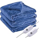 Eydna Electric Heated Blanket Queen Size 84"×90" Dual Control, 5 Heating Settings & 10Hs Auto Off, Overheat Protect, Energy Efficient, for Sofa & Bed, Machine Washable, Denim Blue