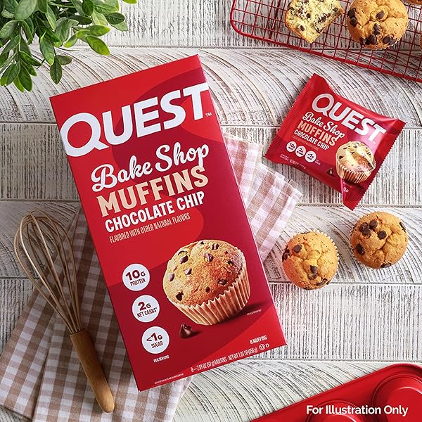 QUEST NUTRITION CHOCOLATE CHIP MUFFIN, 10G PROTEIN, 2G NET CARB, LESS THAN 1G SUGAR, 8 COUNT