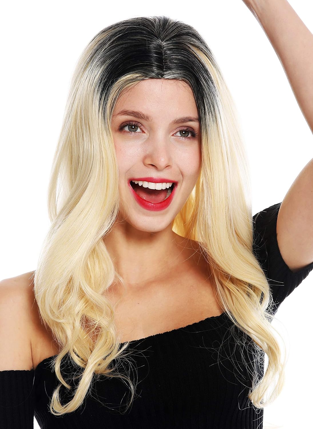 WIG ME UP, GFW2645 women's quality wig very long wavy middle parting black blonde ombre mix, Blonde-black mix (1+613B-144) - Image 3