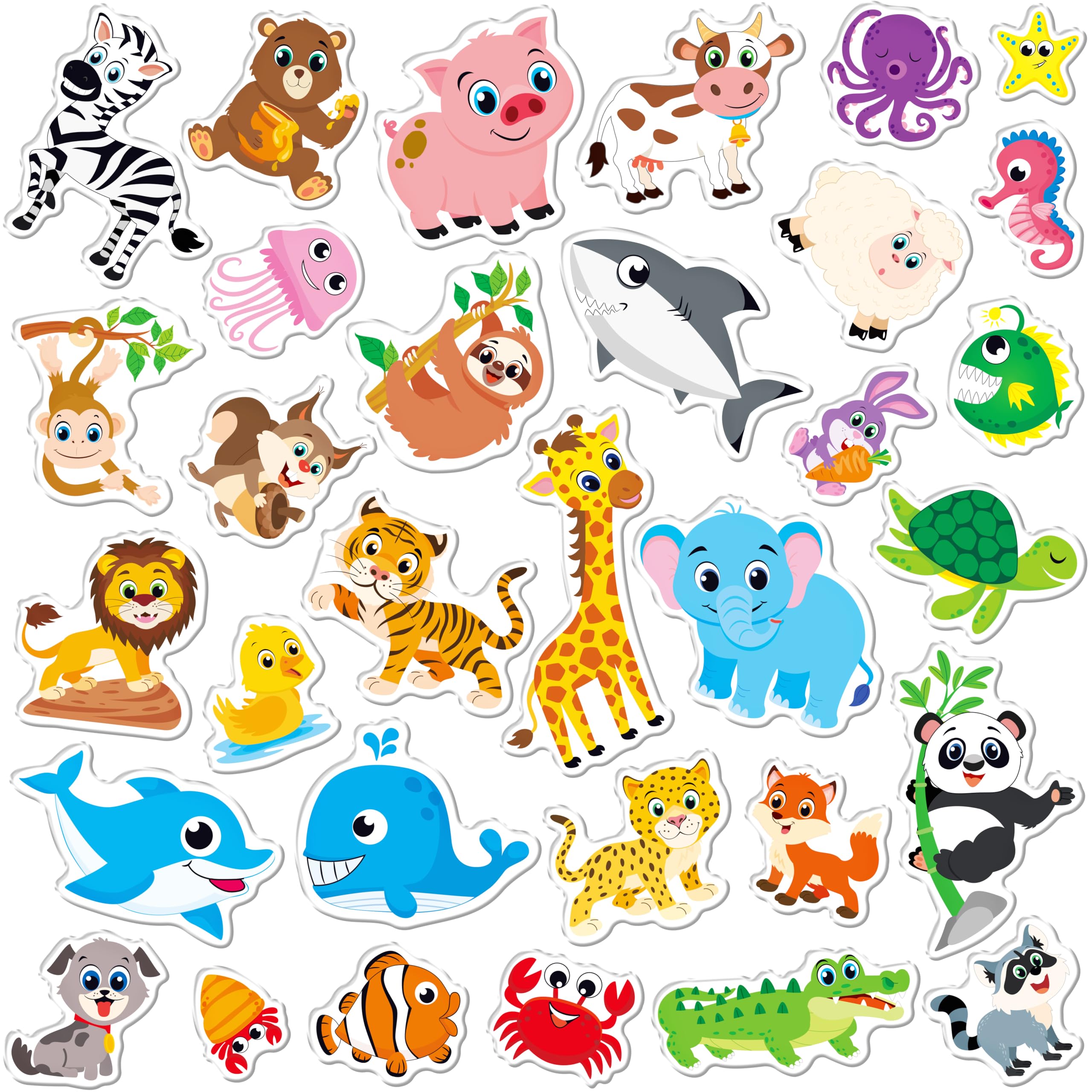 Photo 1 of 32PCS Animal Jelly Stickers, Farm/Marine/Wild Animals Thick Window Clings for Home, Classroom, Nursery, Removable Reusable Gel Cling Decals for Kids Toddlers Party Supplies Decorations (Not Edible)