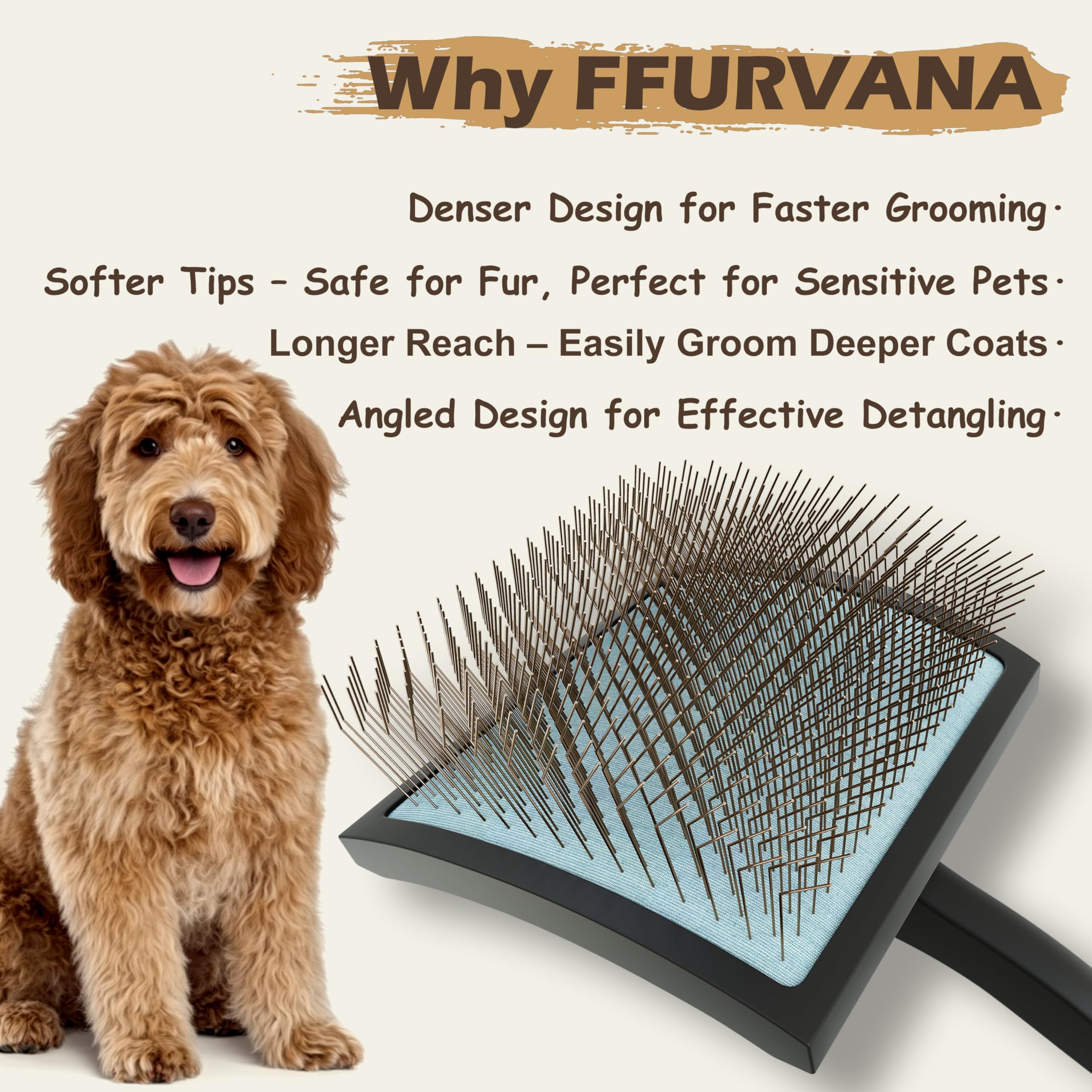 Doodle Slicker Dog Brush –Perfect For Goldendoodle & Poodle Hair Maintenance - Medium to Long Hair Breeds-Detangle, Brush, Black – Professional Pet Grooming Brush for Thick & Long-Haired Dogs