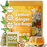 FreshDrinkUS, Premium 150 Lemon Ginger Tea Bags, 100% Natural Ingredients, Hand-made Blend of Lemon and Ginger, Eco-conscious Tea Bags. No Sugar, No Caffeine, Vegan.