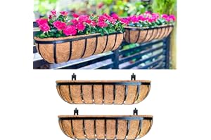LÁLÁGREEN LaLaGreen Railing Planters Box (2 Pack, 30") Black Metal Large Rectangular Window Flower Box with Coco Liner, Wall Hanging Planter for Outdoor Plants Deck Rail Horse Troughs Fence Balcony Porch Garden