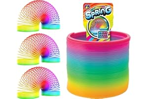 JA-RU Big Magic Rainbow Color Spring Pack (3 Units) Original Plastic Coil Fidget Toy | Kids Toy for Girls & Boys | Colorful Neon Color Sensory Vintage Toys. Plus 1 Bouncy Ball Item #1702-3p