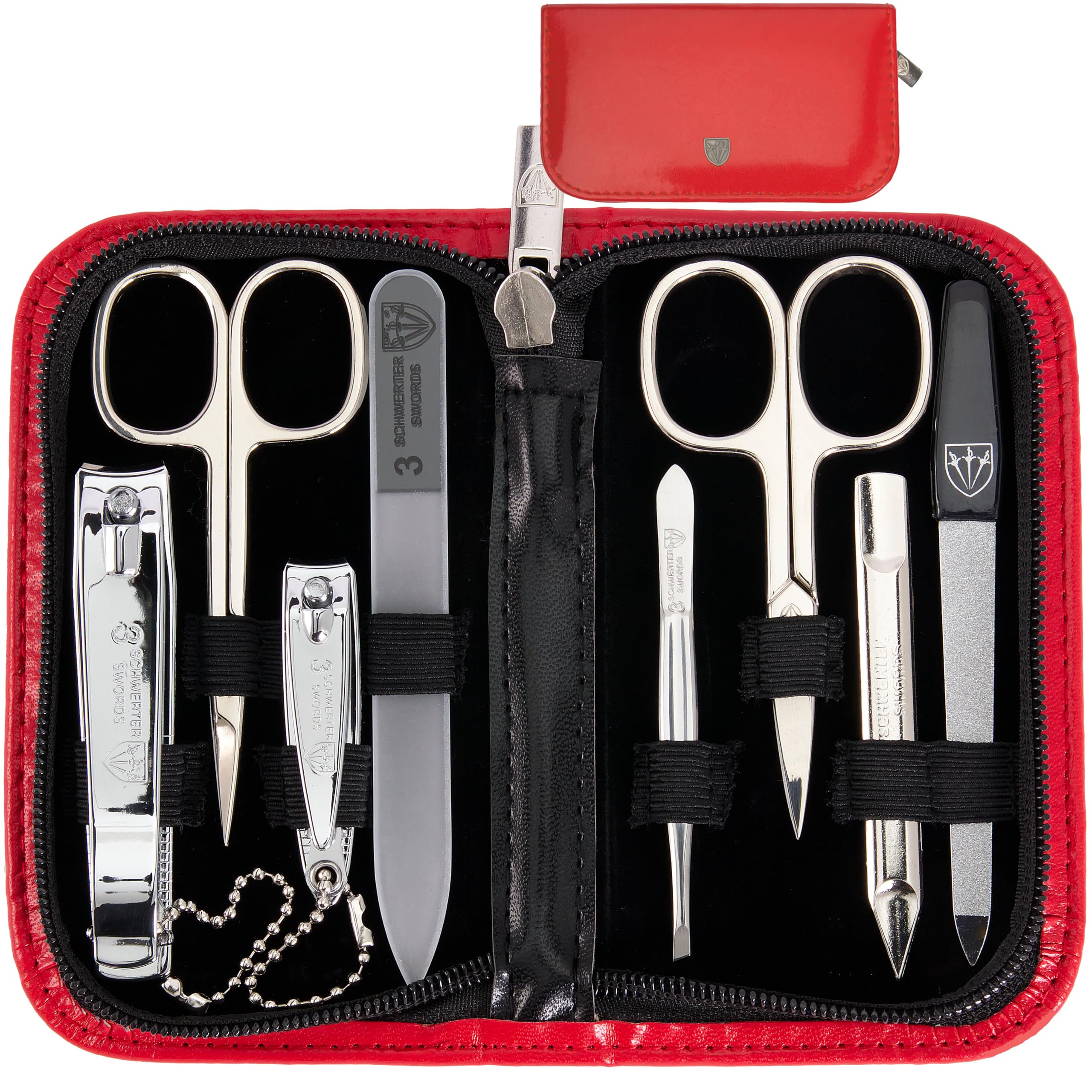 3 Swords Germany - brand quality 8 piece manicure pedicure grooming kit set for professional finger & toe nail care scissors clipper fashion leather case in gift box, Made by 3 Swords (002020)