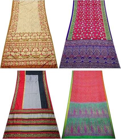 Amazon Peegli ホーム装飾リサイクル布バガルプリシルクとシルクブレンドヴィンテージインディアンパック4サリー混合パターンサリーマルチカラーdiyクラフト生地 布 生地 通販