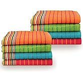 TEXAS LINEN CO. Kitchen Dish Towels, 100% Cotton Salsa Towels, Set of 8 (16x28 Inches), Multi Purpose Cooking Drying Restaurant Bar Cleaning Cloth Napkin, Highly Absorbent, Lint Free, Multi-Color
