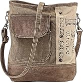 Upcycled Canvas Shoulder Bag, Earth Friendly Tote, Inspirational Words, No Two Alike, Adjustable Strap, Fully Lined, Zip Closure,12” x 12 ¾”