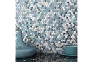 BeNice Peel and Stick Backsplash Kitchen Tiles,Stick on Backsplash Peel and Stick Mosaic Tiles Penny Hexagon Backsplash Small Tiles Metal Backsplash(10PCS,Blue Stripe)