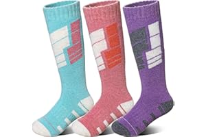 Kids Merino Wool Ski Socks Boys Girls Winter Thermal Warm Thick Boot Cozy Knee Socks 3 Pairs For Snowboarding Skiing
