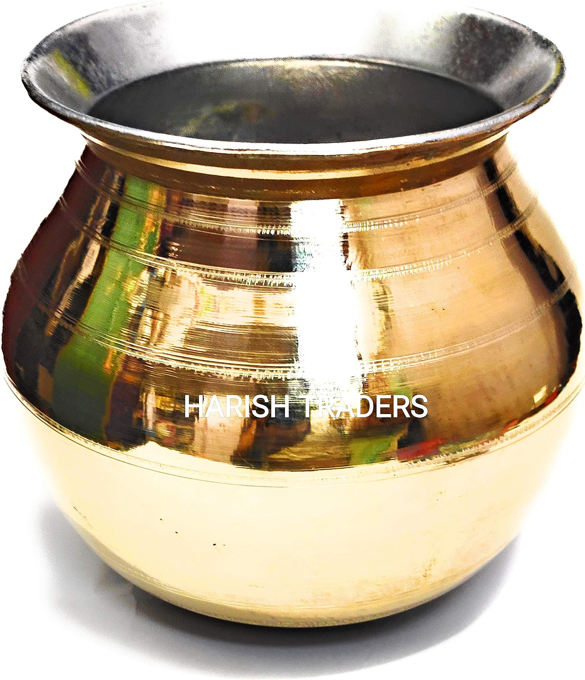 HARISH Traditional Handcrafted Brass Vessel Inner Lined with Tin, 7-inch Height , 1 L (Golden)