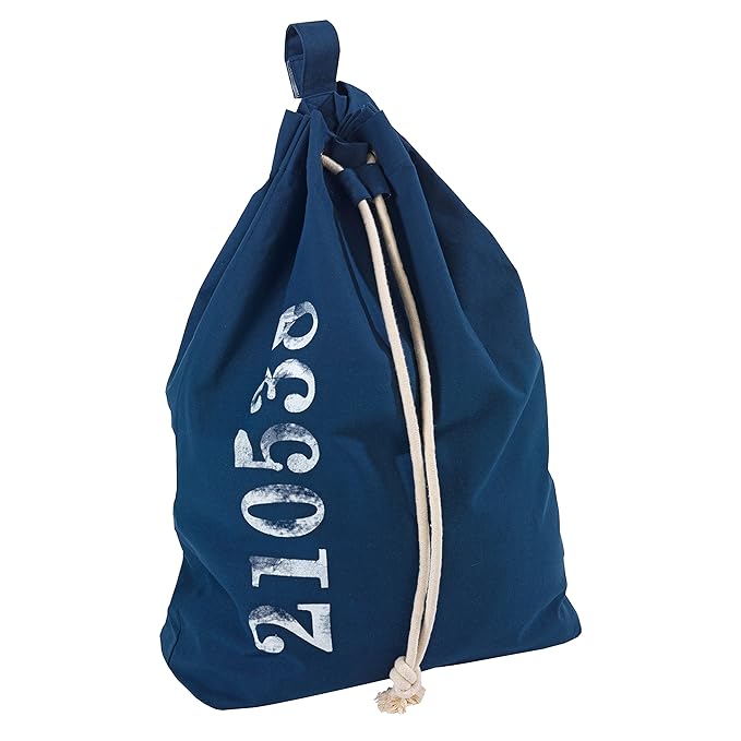 Wenko 62041100 Wäschesack Sailor - Wäschesammler, Fassungsvermögen 50 L, Baumwolle, 55 x 65 x 18 cm, blau