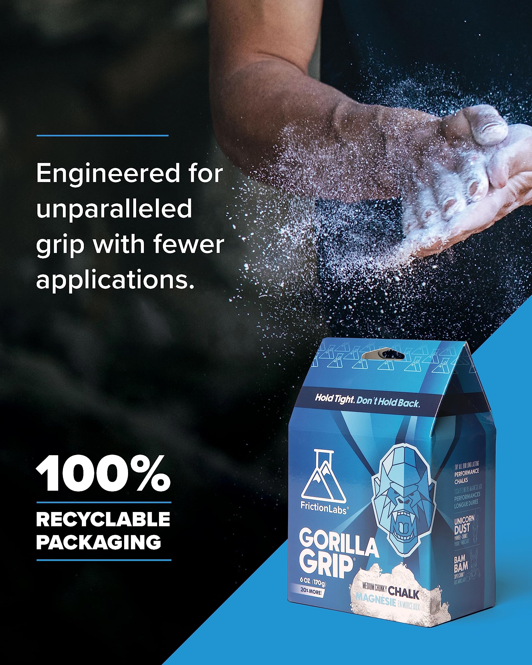 Friction Labs Premium Loose Climbing Chalk - High-Performance Hand Chalk with Superior Grip for Bouldering, Climbing, Weightlifting & More - Long Lasting & Skin Friendly Powdered Chalk