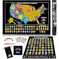 Scratch Off Map of United States + ALL 63 US National Parks Scratch Off Poster, 85 USA Landmarks, Travel Map Kit, 50 State Ph