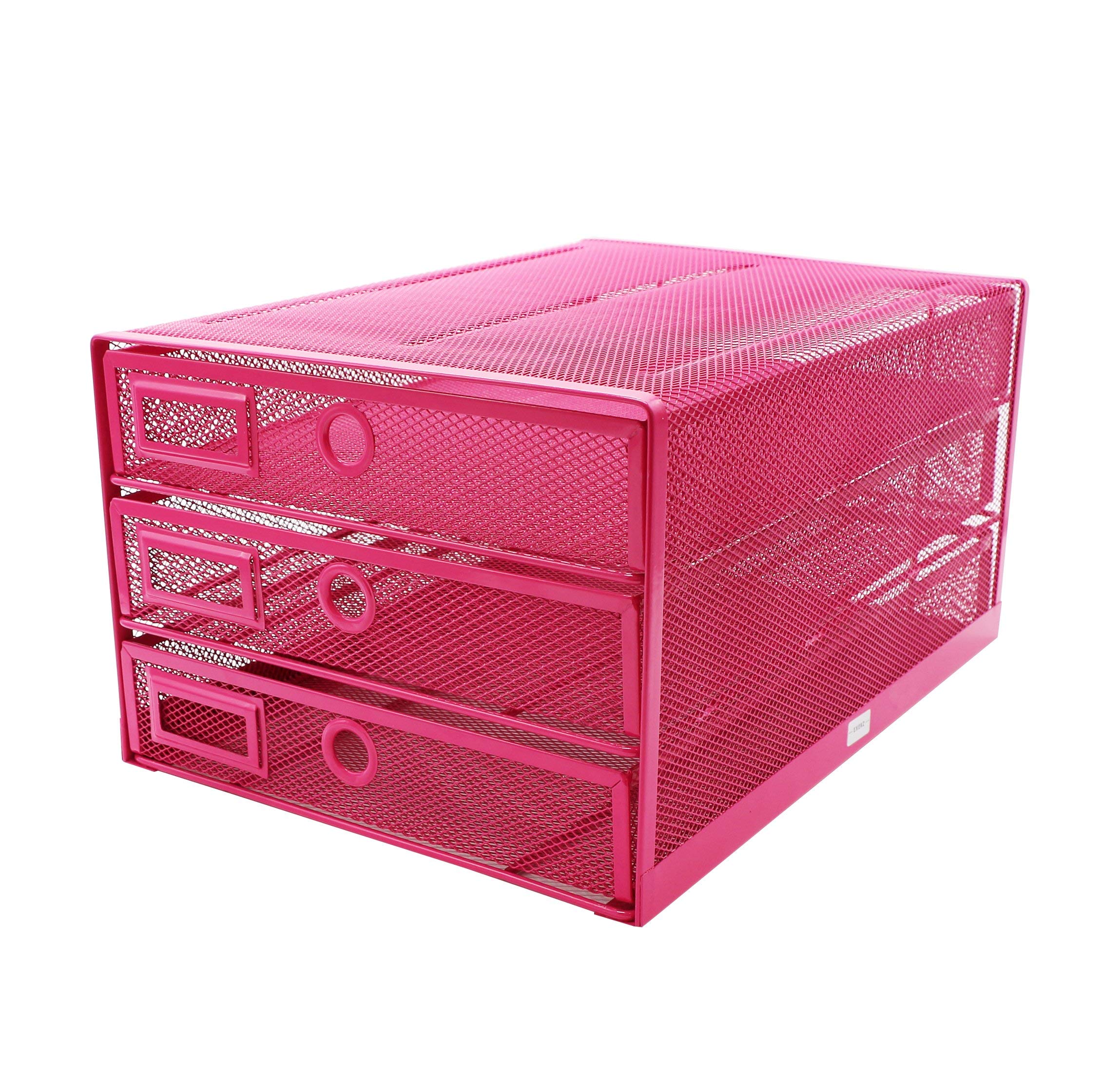 EXERZ Paper Sorter 3 Tier Drawers A4 / Multifunctional Desk Organiser/Letter Tray - Documents, Magazines, Notebooks and Letters (Pink)