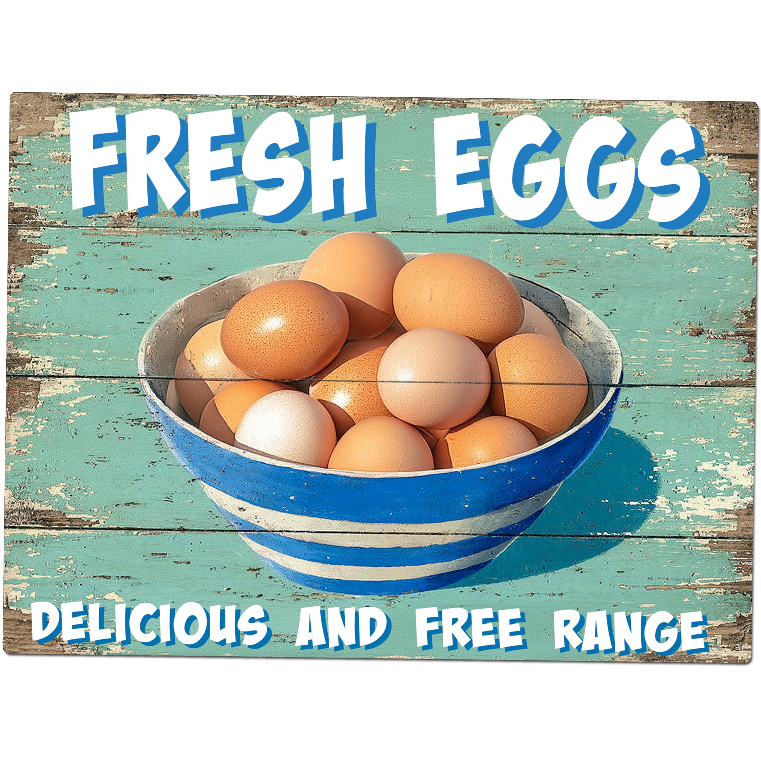 Fresh Eggs Delicious And Free Range Theme Retro style metal tin sign/plaque (10" x 8")