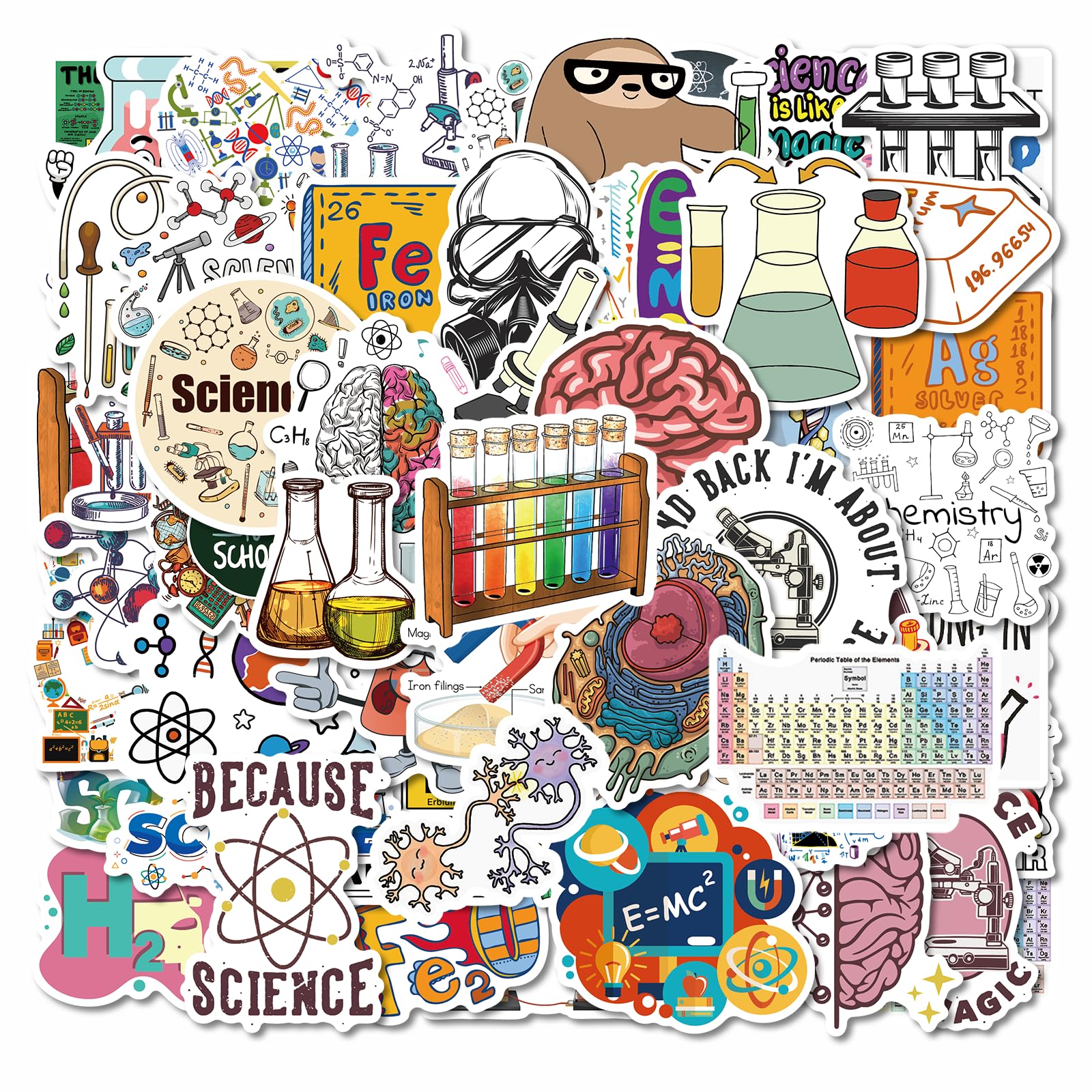 Natural Sciences Stickers 100 Pack, Physics, Chemistry, Biology Experiment Vinyl Stickers, Student Science Laboratory Equipment Decals for Laptop, Water Bottle, Notebook, Luggage, Computer Decor