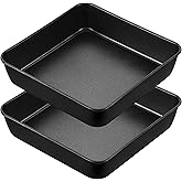 Herogo 8 x 8 Baking Pan Set of 2, Non-Stick Square Cake Pan for Oven, Stainless Steel Black Lasagna Brownies Casseroles Cakes Bakeware, Oven safe