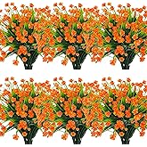 12 Bundles Artificial Flowers for Outdoors Spring Summer Decorations, UV Resistant Fake Mums Realistic Fake Plants Faux Plastic Flowers for Outdoor Indoor Home Gardens Porch Fall Decor(Orange Red)