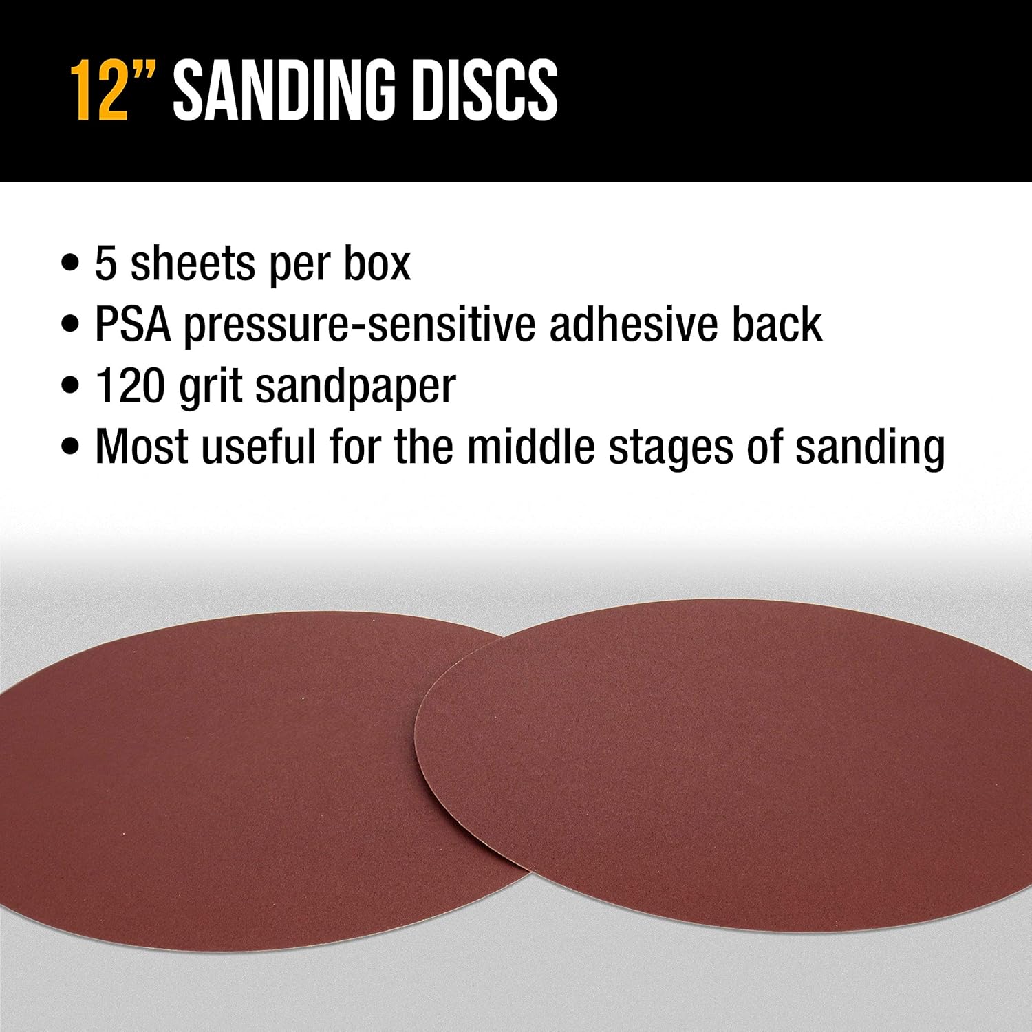 Dura-Gold Premium 12" Sanding Discs - 120 Grit (Box of 5) - Sandpaper Discs with PSA Self Adhesive Stickyback, Fast Cutting Aluminum Oxide Abrasive - Drywall, Floor, Woodworking, Automotive, Sander - - 