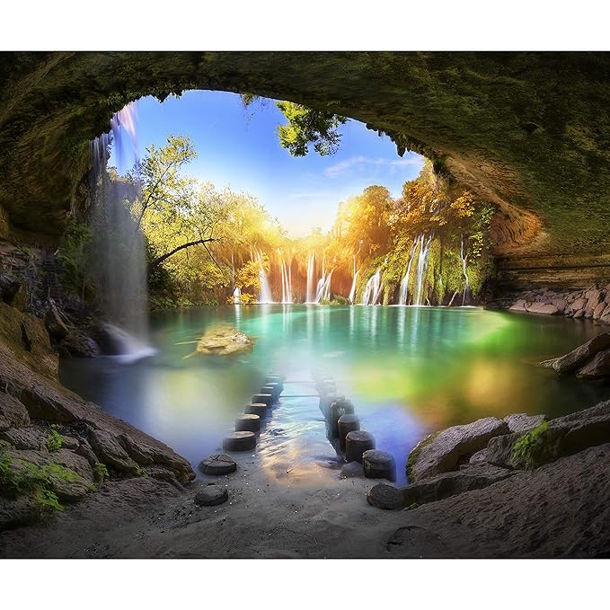 decomonkey Fototapete Wasserfall Landschaft 350x256 cm XL Tapete Fototapeten Vlies Tapeten Vliestapete Wandtapete moderne Wan