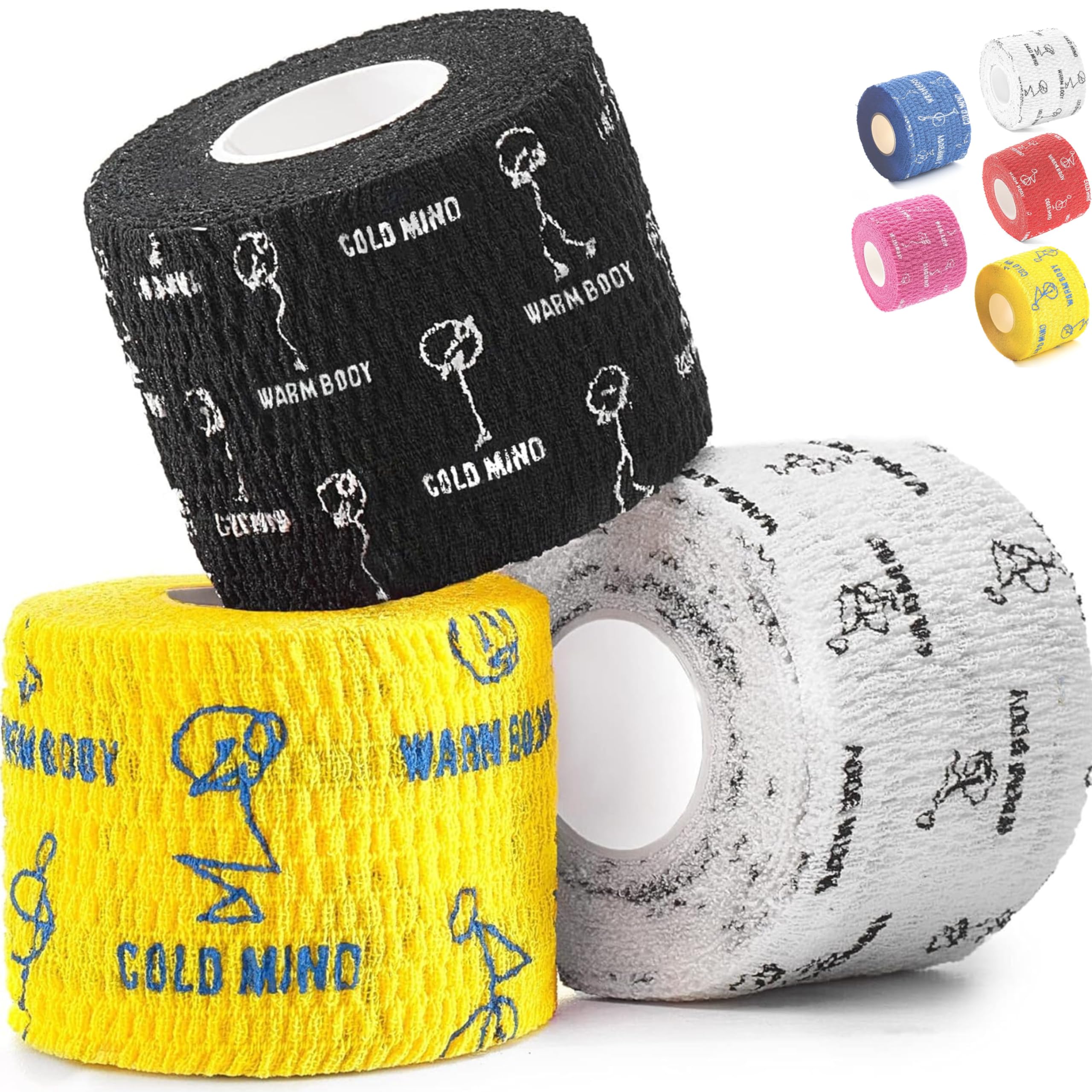 WARM BODY COLD MIND Weight Lifting Thumb Tape - Hook Grip Tape for Crossfit, Weightlifting Powerlifting Deadlift, Sticky & Stretchy Athletic Grip Tape (3 Rolls Mix V3, 19ft x 1.85in)