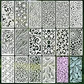 Geometric Texture Stencils for Crafts Reusable 16Pcs Stencils(8.6X4.1 Inch) | DIY Art Painting Stencil Furniture Decor Kit for Wood Embroidery Wall Silk Screen Journaling