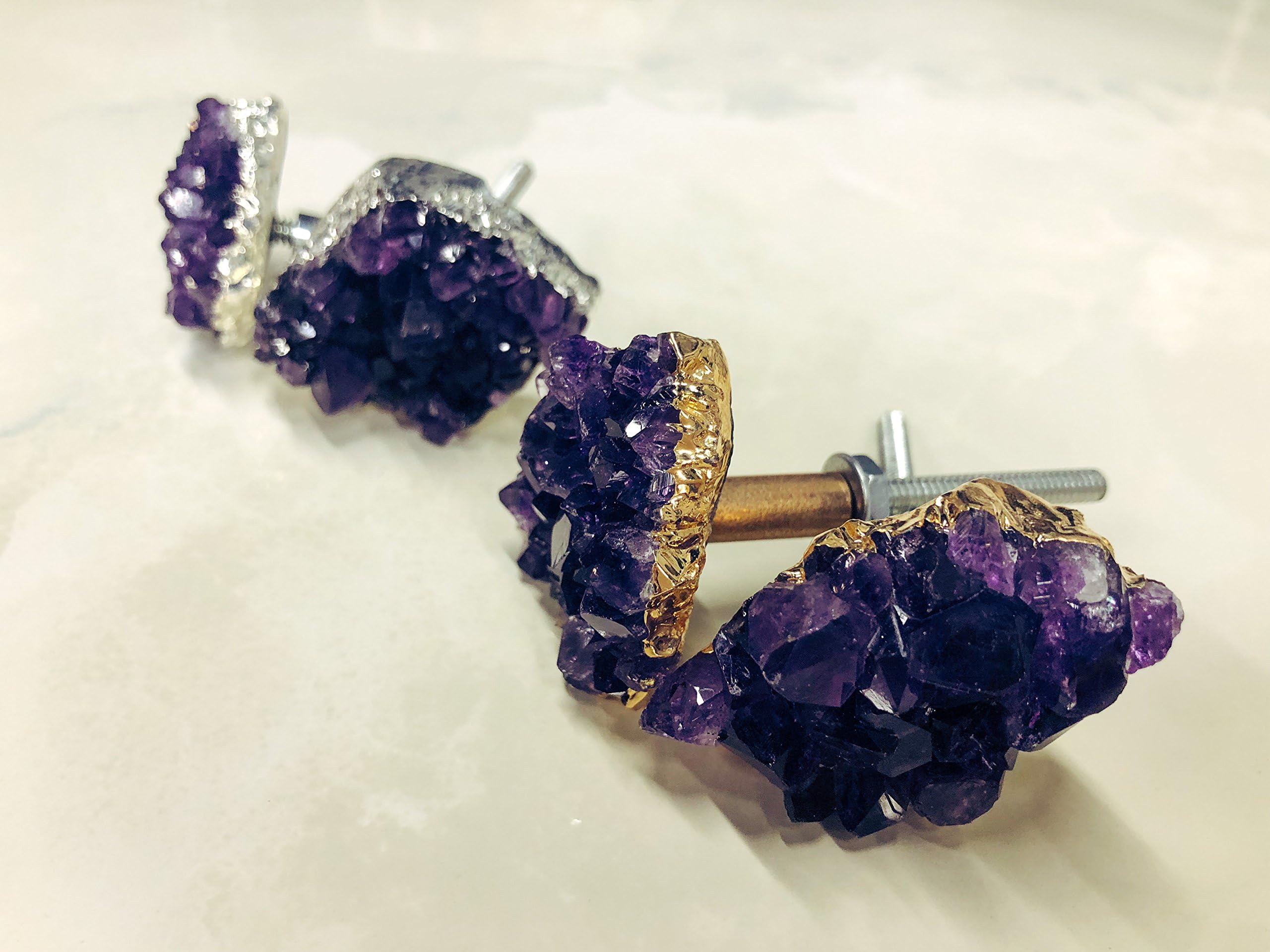 Amethyst Stone Knob (Gold Plating)