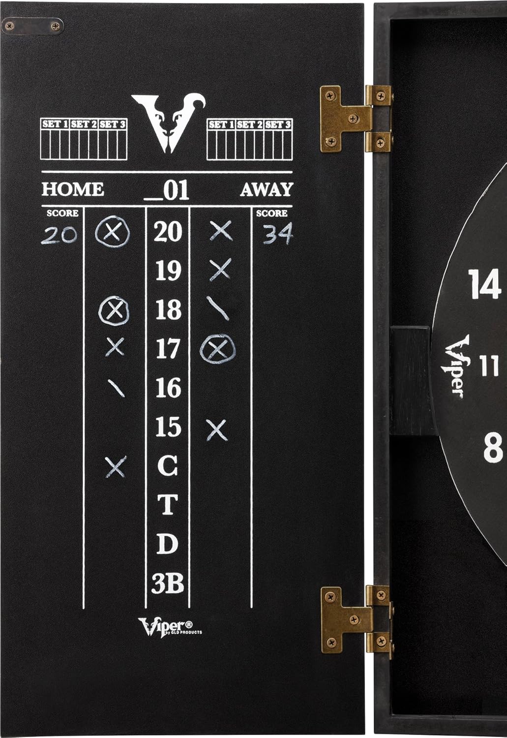 Viper Hideaway Cabinet & Steel-Tip Dartboard Ready-to-Play Bundle, Reversible Standard and Baseball Game Options with Two Sets of Steel-Tip Darts and Chalk Scoreboards, Black Matte Finish : Sports & Outdoors