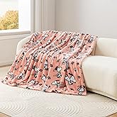 Berkshire Peanuts® Ultra Plush Thick Faux Rabbit Fur Snoopy Blanket, Queen Size Cozy Grace Fur Collection Blanket for Bed, Couch & Sofa(90”×90”, Poses and Paws Large Coral)