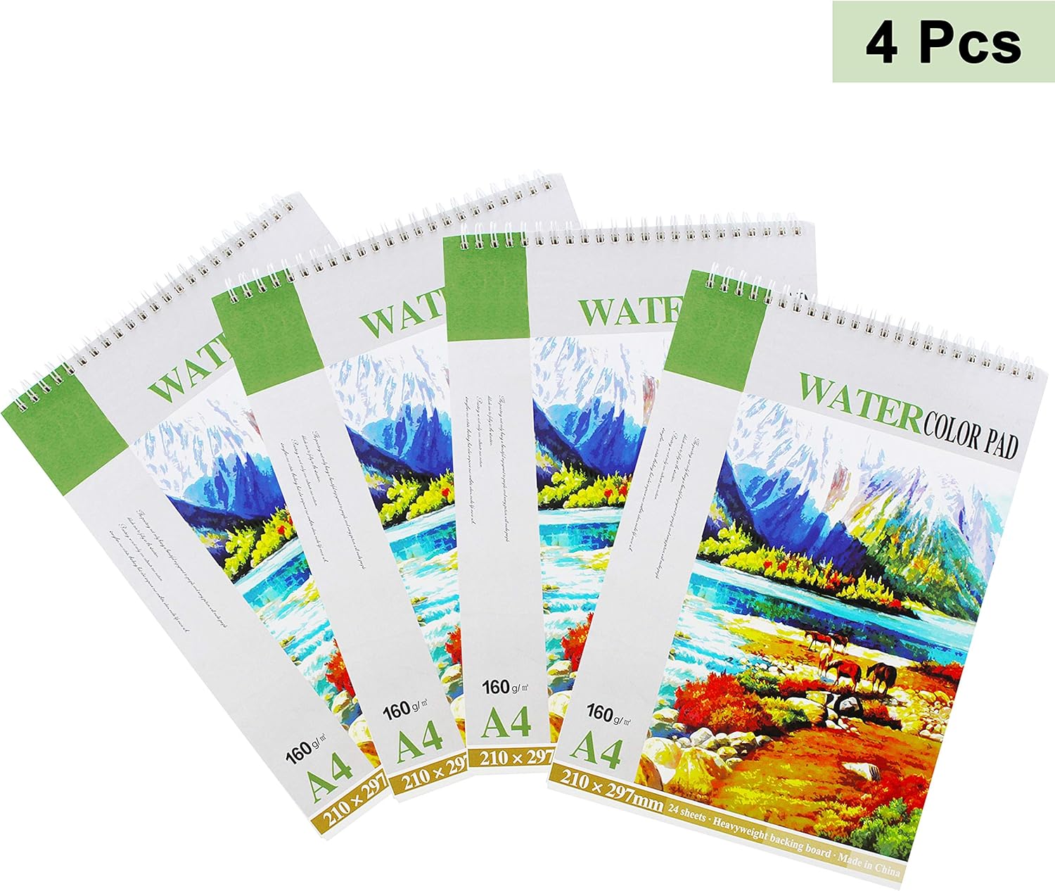 Watercolour Pad (4 Pack, 24 Sheets Each) A4 Size (21 x 29,7 cm) 160