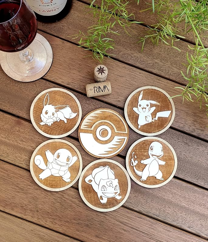 Set of 6 Pokemon Wood Coasters Any Character (Set of 6) Amazon.co.uk Handmade