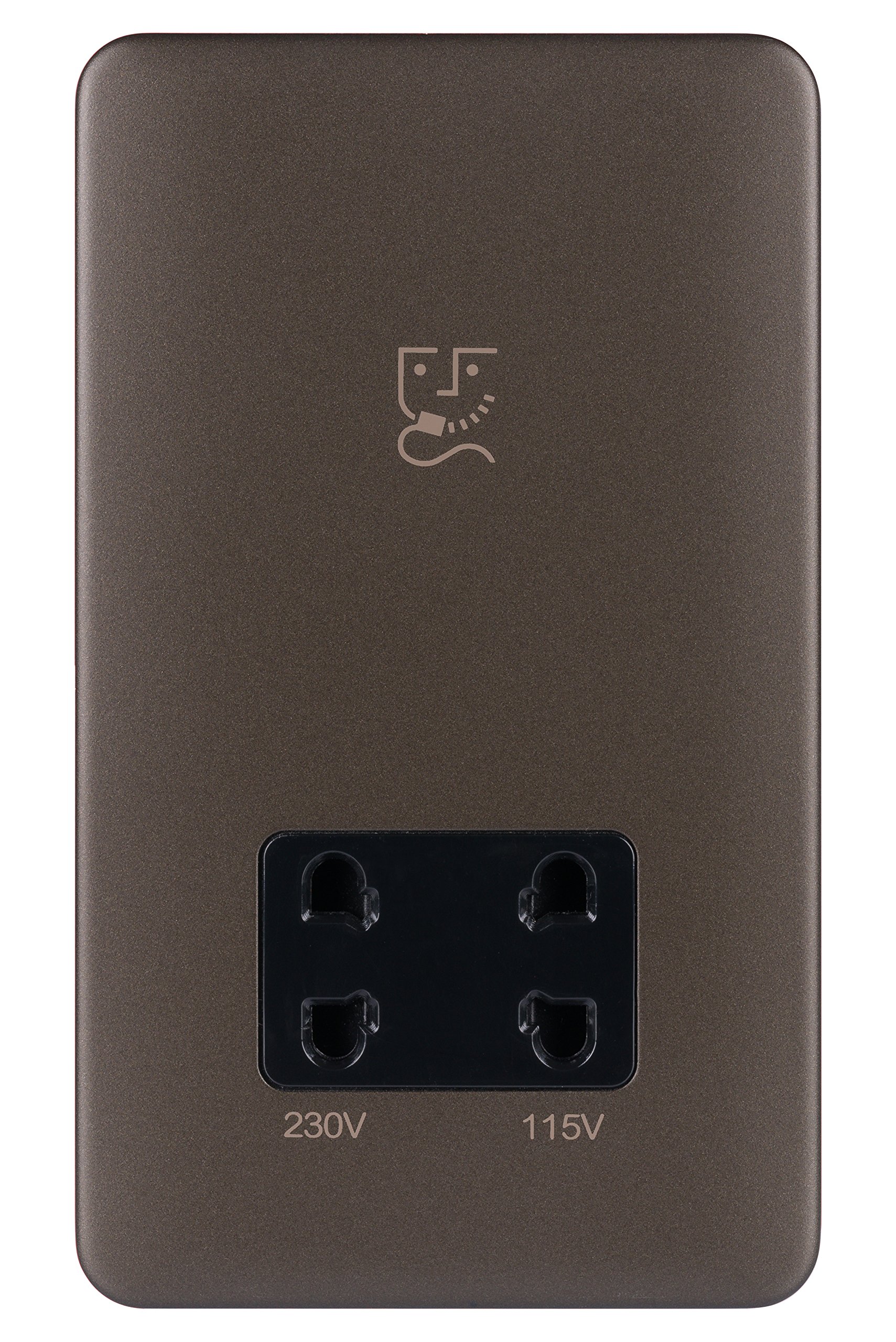 Schneider Electric Lisse Screwless Deco - Double Shaver Socket, Dual Voltage, 115/230V GGBL7090BMBS, Mocha Bronze with Black Insert