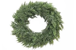 SENJIE 24 Inch Christmas Wreaths for Front Door Real Touch Cedar Wreath Artificial Green Wreath for Wall Windows Indoor Outdoor Christmas Decor