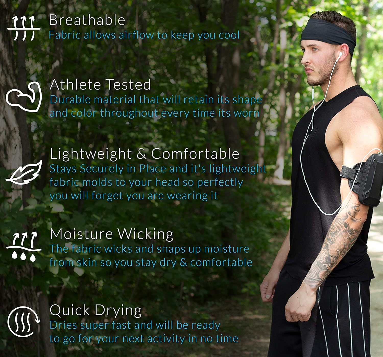 Sports Headband: UNISEX Fitness Headbands For Women & Men. Head Band Sweatband for Running, Yoga, Workout Gym Exercise. NO SLIP Sport Sweatbands & Sweat Wicking Athletic Head Wrap Bands Black: Clothing